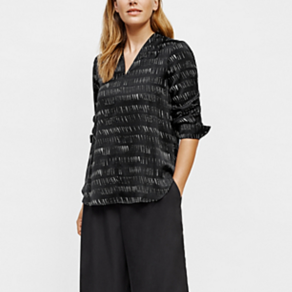 Eileen Fisher Silk Organic Cotton Dash VNeck Shirt